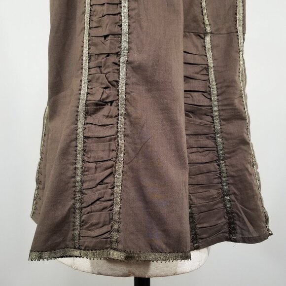 W Work Weekend M Mandarin Collar Embellished Shirt Ruched Panels Ribbon Trim Brn - Picture 4 of 8